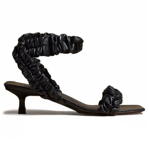 KHAITE Shoes - KHAITE Lexington Ruched Black Lambskin Leather Sandals